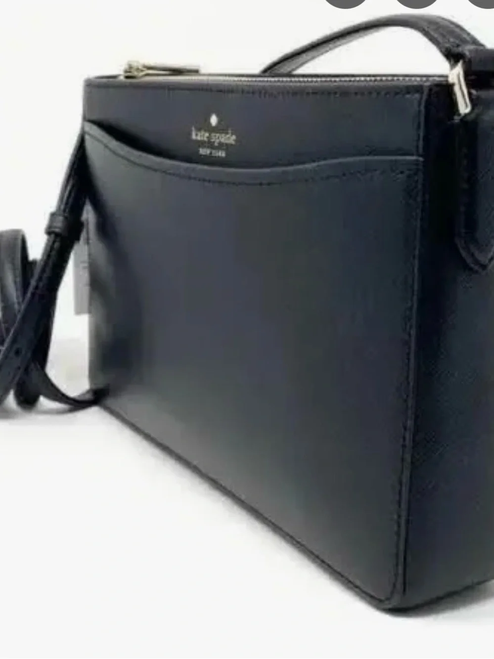 kate spade black safiano crossbody with gold-tone logo